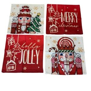 Holiday Nutcracker and Merry Christmas Pillow Covers Set